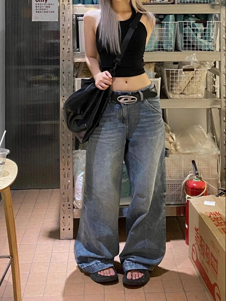 Woman Oversize Jeans Baggy Denim Low Waist Pants Wide Leg Cute Core Baddie Style New Trend Aesthetics Japanese Fashion Ins
