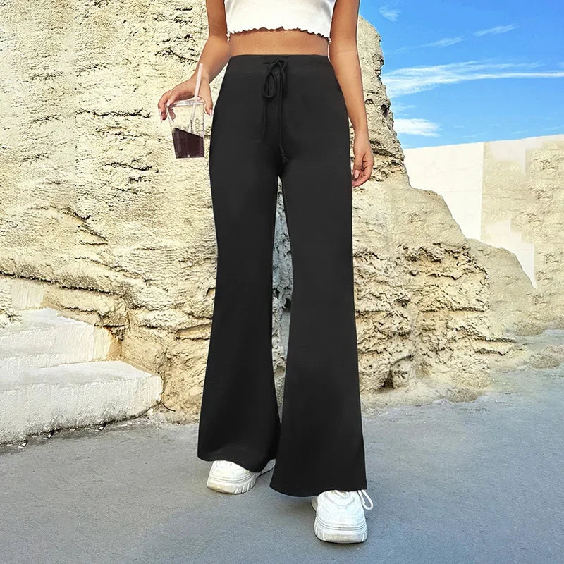 Winter Pink High Waist Wideleg Pants Casual Loose For Women Drawstring Long Pants Y2k Street Straightleg Pants