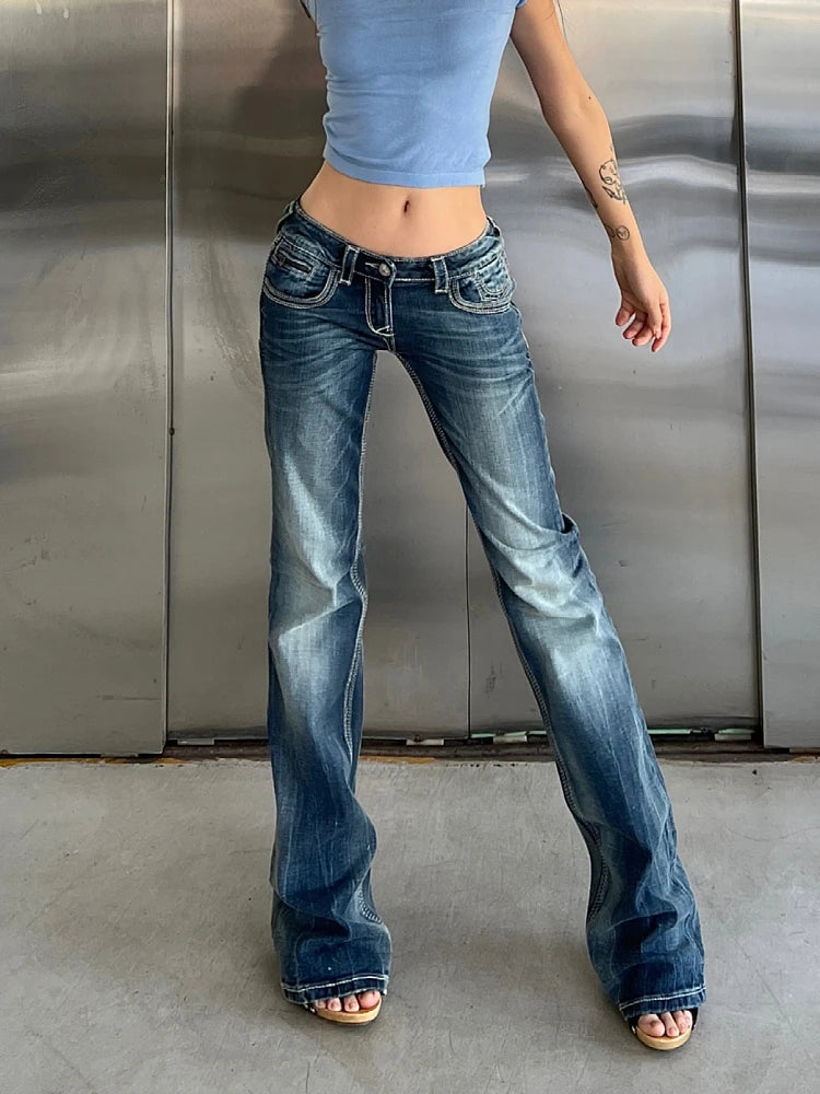 Woman Korean Jeans Chic Denim Streetwear Pants Allmatch Hot Y2k Office Lady Ins Wash Tiedyed Low Waist Tight Bodycon Casual