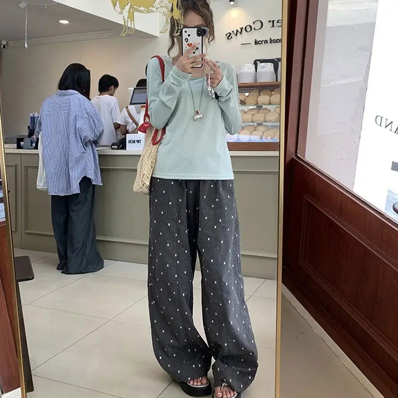 2025 Summer Hot Retro Internet Celebrity Korean New Straight Tube Loose Wave Embroidery Casual Pants Trend