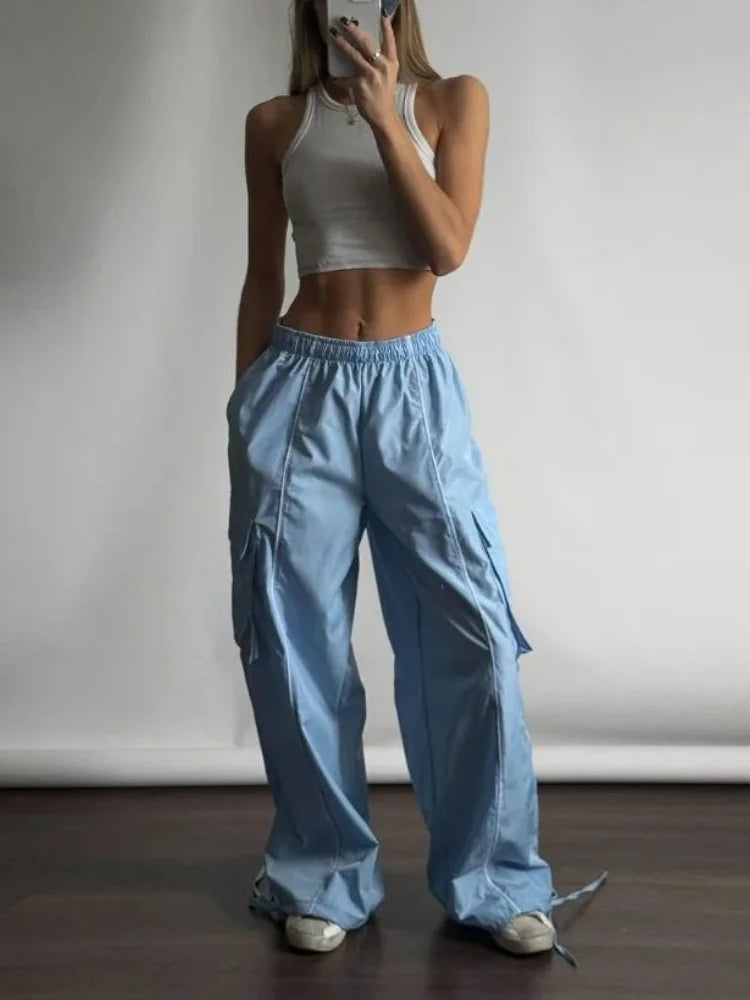 Y2k Aesthetic Streetwear Cargo Pants Women American Retro Harajuku Casual Solid Baggy Trousers Oversized Sweatpants