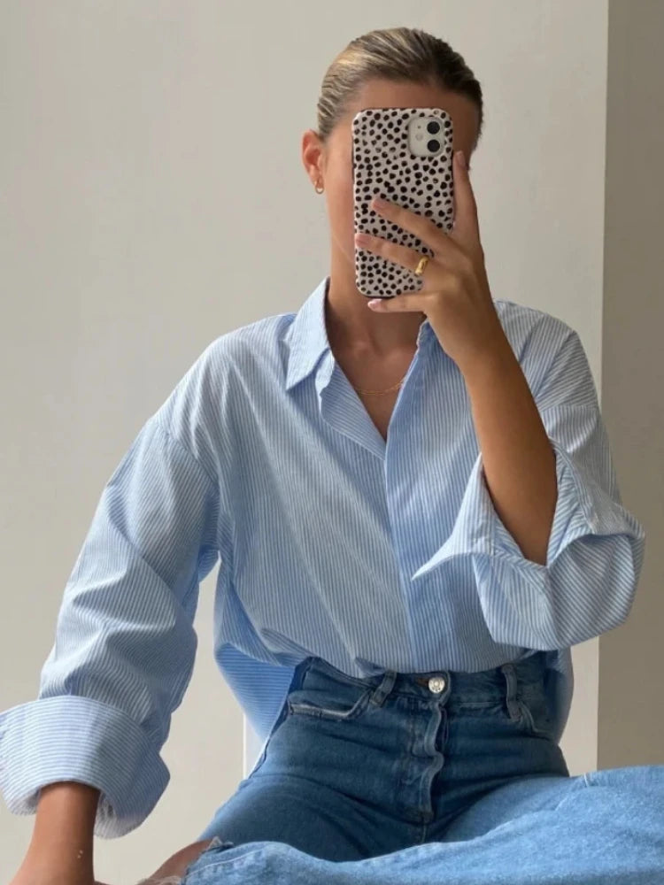 Autumn Fashion Striped Casual Blouses for Women Elegant Basic Turndown Collar Long Sleeve Casual Shirt Female Blouses