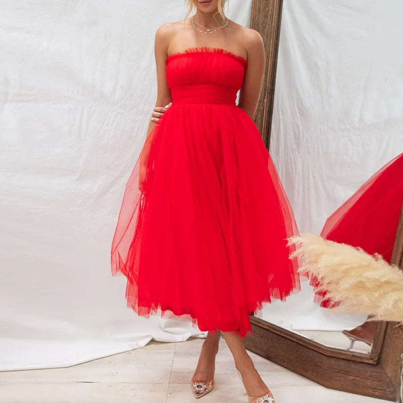 Women Fashion Bralette Mesh Long Dress Summer Elegant Hight Waist Solid Princess Dress Casual Sleeveless Party Evening Dresses
