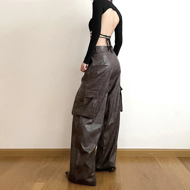 Brown Classic Retro Allmatch Casual High Street Fashionable Cool Confident Youth Hiphop Women Autumn Straight Leg Pants