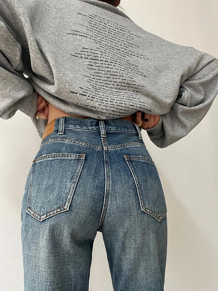 Woman Aesthetics Jeans Denim American Style 90s Gyaru Pants Unisex High Street Tide Allmatch Preppy Style Cozy Straight Leg