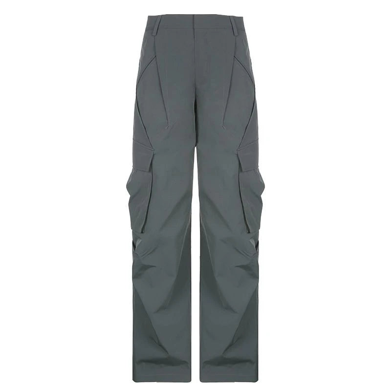 Y2k Streetwear Pockets Cargo Pants Harajuku Low Rise Baggy Straight Pants Loose American Retro Trousers Aesthetic 2024