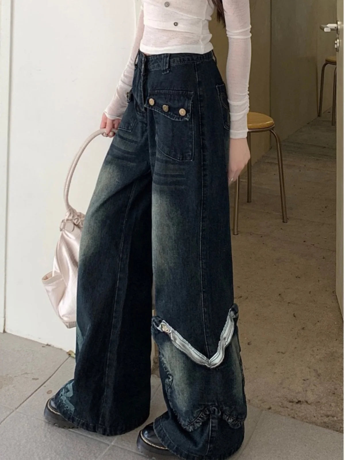 Women's Blue Baggy Jeans Aesthetic Vintage Oversize Cowboy Pants Harajuku Straight Denim Trousers Y2k 2000s Trashy Clothes 2024