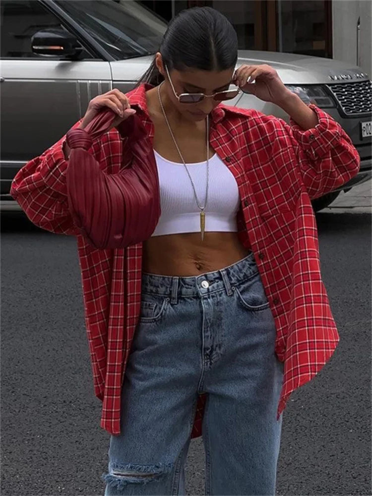 Casual Loose Lapel Shirts Coat For Women Fashion Patchwork Vintage Cardigan Autumn High Street Baggy Female Blouse