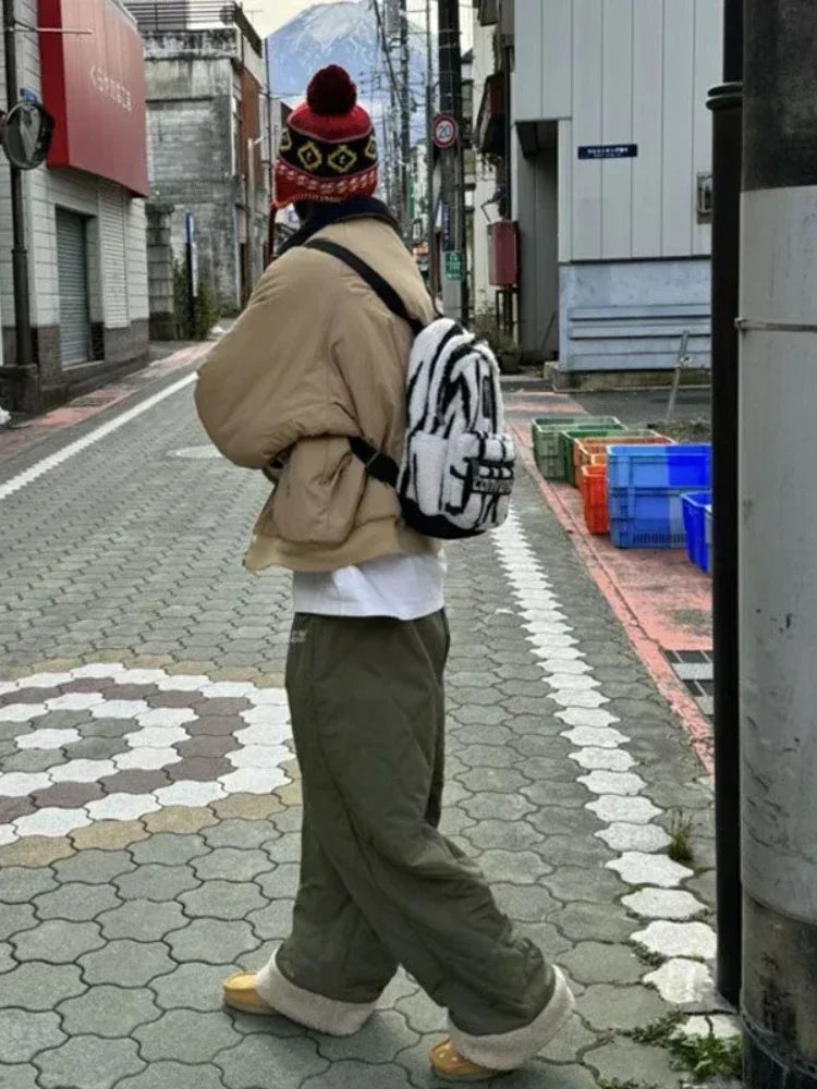 Y2k Fleece Pants Women Streetwear Vintage Baggy Embroidery Thick Korean Trousers Harajuku Causal Female Winter Joggers