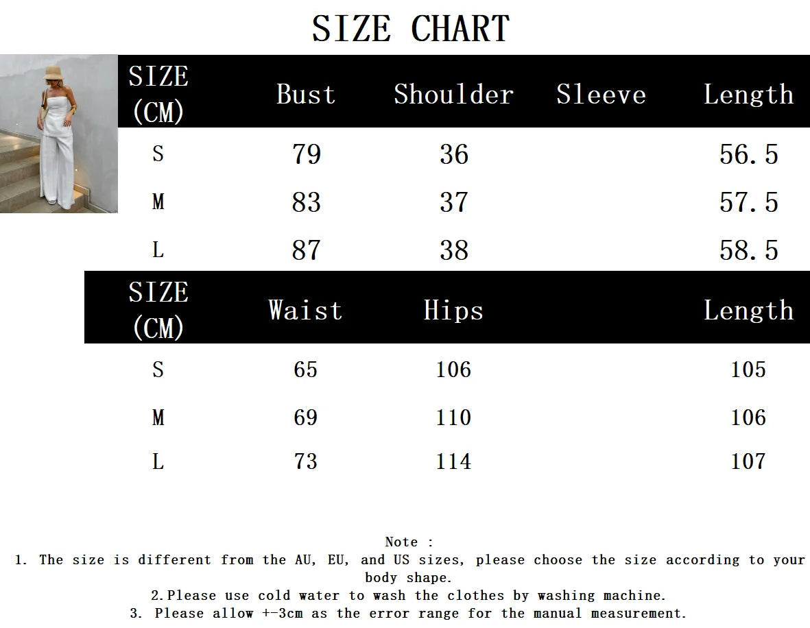 White Simple Wide Leg Pants Sets Women Summer New Off Shoulder Sleeveless Tube Tops Streetwear Fashion Casual Pants 2 Piece Set
