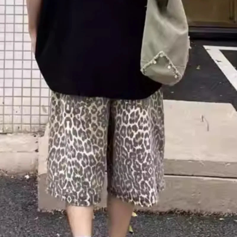 Y2k Clothes Calflength Pants Leopard Spring Summer Vintage Loose Pantalones De Mujer Streetwear Fashion Trousers