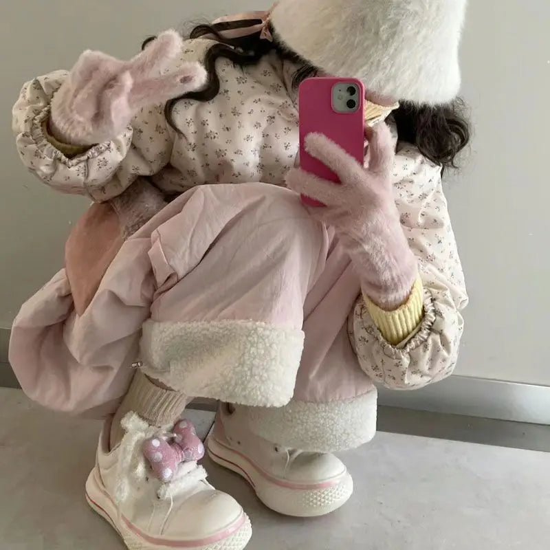 Winter New Pants Diamond Lattice Loose Cute Patchwork Warm Waterproof Cotton Pants Student Fashion Pantalones De Mujer
