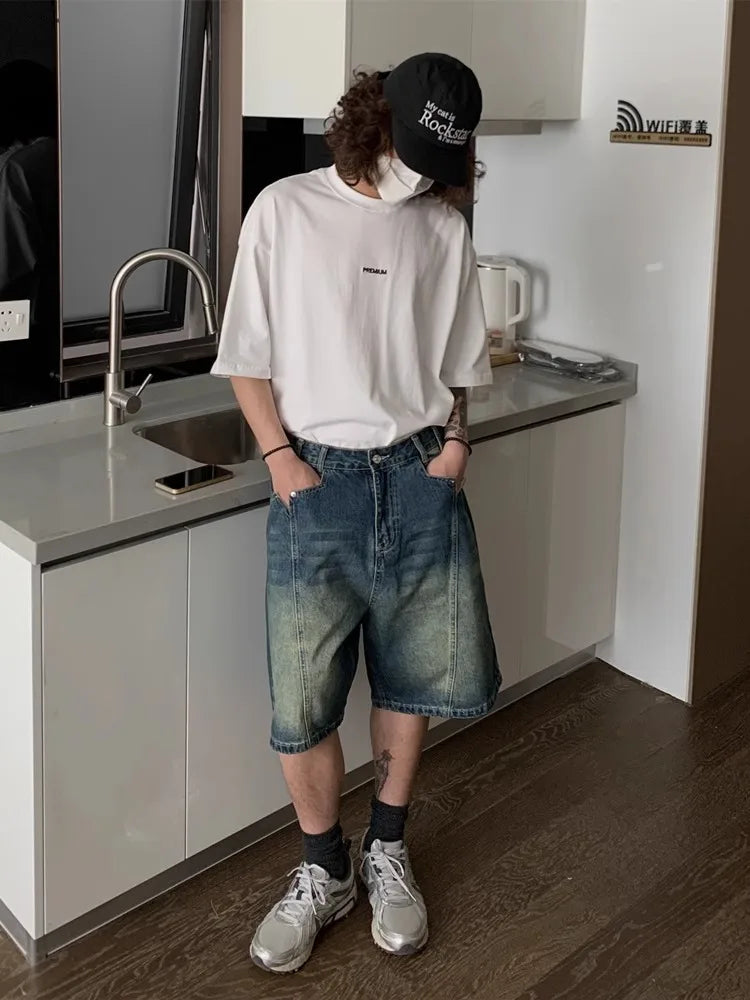 Vintage Washed Denim Shorts for Women 2024 Summer New Loose Wide Leg Jeans Y2k EGirl High Waist Straight Fivepoint Pants