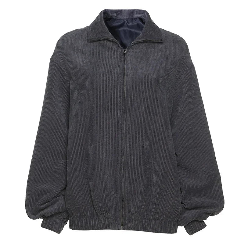 Autumn and Winter New Fashion Street Style Women's New Longsleeved Lapel Zipper Cardigan Loose and Thin Ladies Warm Jacket