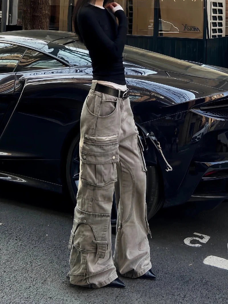 Brown Jeans Women High Waist American Plus Size Wide Leg Pants Vintage Straight Baggy Casual Denim Trousers Mom Oversize Pants