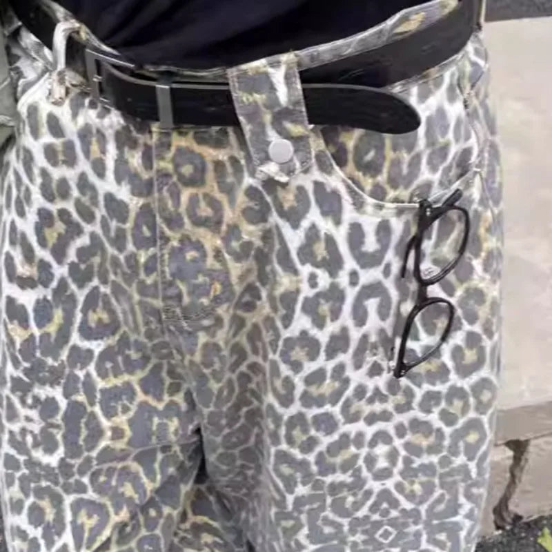 Y2k Clothes Calflength Pants Leopard Spring Summer Vintage Loose Pantalones De Mujer Streetwear Fashion Trousers