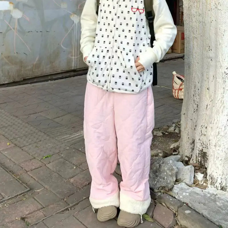 Winter New Pants Diamond Lattice Loose Cute Patchwork Warm Waterproof Cotton Pants Student Fashion Pantalones De Mujer