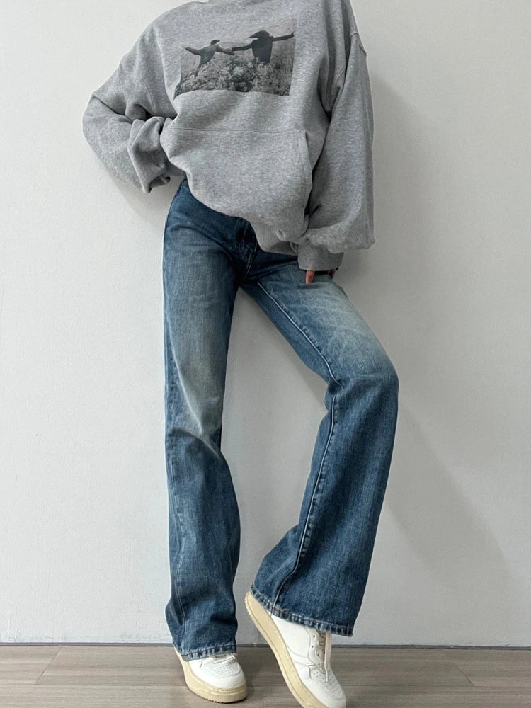 Woman Aesthetics Jeans Denim American Style 90s Gyaru Pants Unisex High Street Tide Allmatch Preppy Style Cozy Straight Leg