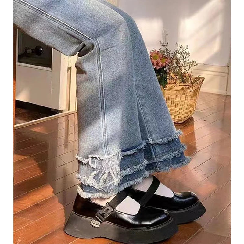 Y2K 2000S Flare Jeans Women Japanese Vintage Bow Patchwork Denim Pants Summer Korean High Waist Slim Chic Straight Trousers New
