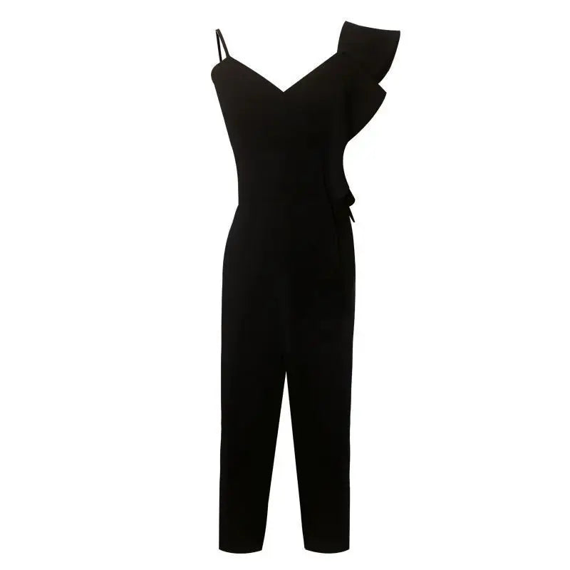 2025 Summer Outfit New Fashion Stylish Socialite Slim Fit Ruffled Sleeves Temperament Queen Jumpsuit Pencil Pants Women
