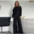 Casual Women’s 2-piece Solid Pants Sets Long Sleeve O-neck Sweatshirts Wide Leg Pleated Trousers Autumn Lady Lazy Tracksuit