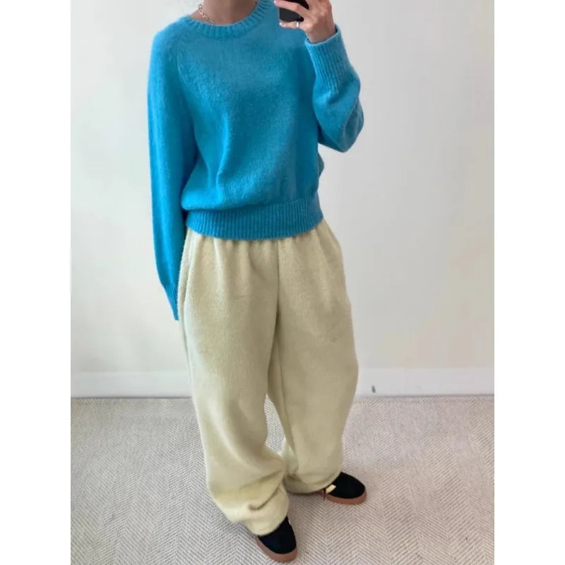 2024 Summer Vintage Korean Retro High Street Hairy and Thick Low Waist Trousers Streetwear Fashion Wide Leg Pants