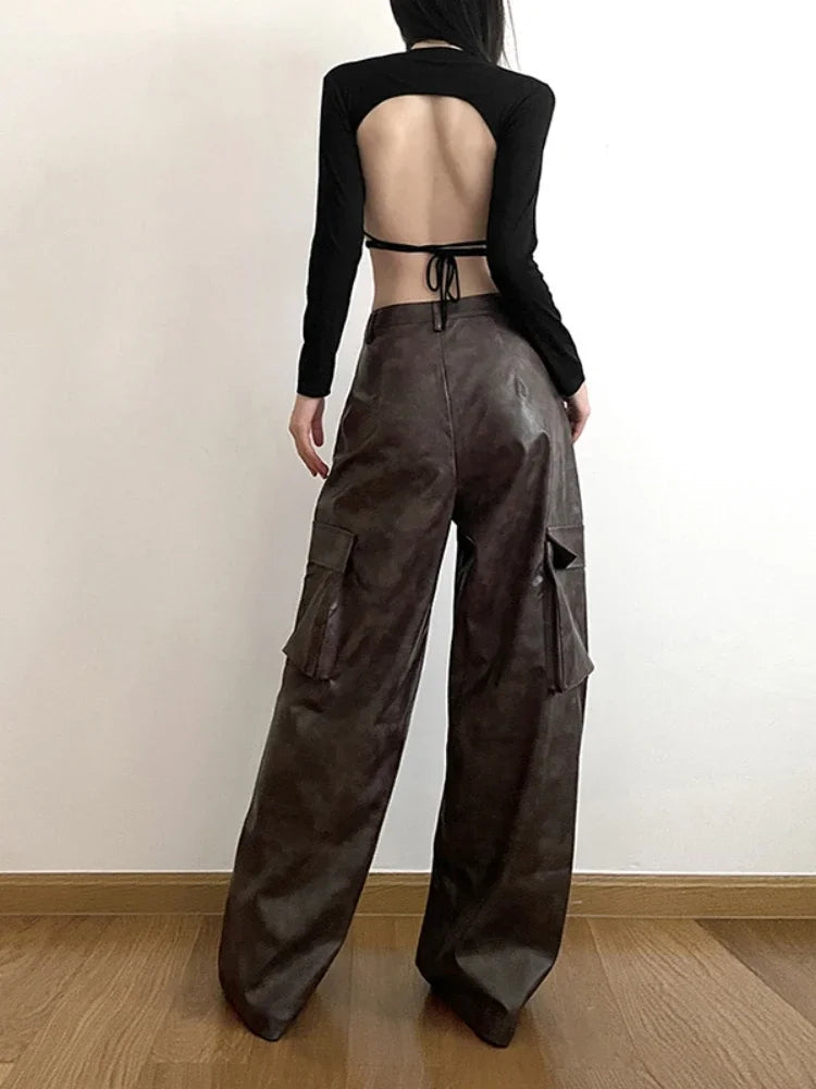 Brown Classic Retro Allmatch Casual High Street Fashionable Cool Confident Youth Hiphop Women Autumn Straight Leg Pants