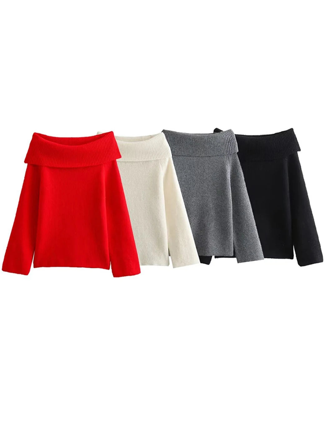 2024 Fashion Solid Simple Knitted Sweater For Woman Slash Neck Long Sleeve Loose Pullover Autumn Casual Streetwear Basic Jumper