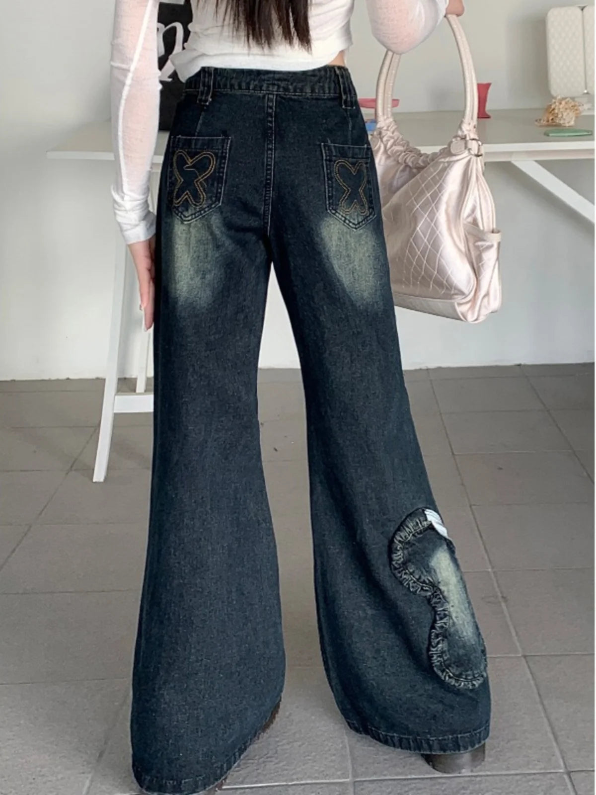 Women's Blue Baggy Jeans Aesthetic Vintage Oversize Cowboy Pants Harajuku Straight Denim Trousers Y2k 2000s Trashy Clothes 2024
