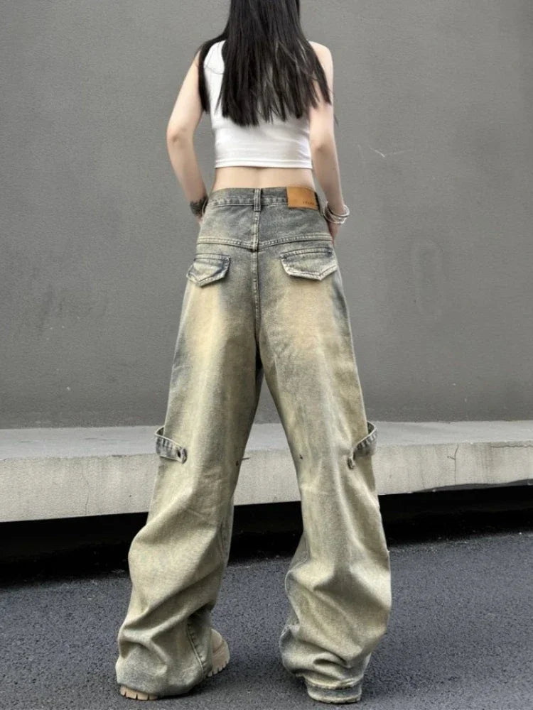 American Retro High Waist Baggy Jeans Women Y2k Hip Hop Chic Straight Wide Leg Denim Pants Harajuku Causal Mujer Bottoms