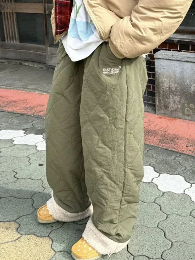Y2k Fleece Pants Women Streetwear Vintage Baggy Embroidery Thick Korean Trousers Harajuku Causal Female Winter Joggers