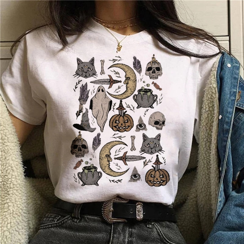Women T-shirt Cartoon Witch Magic Kawaii Tshirt