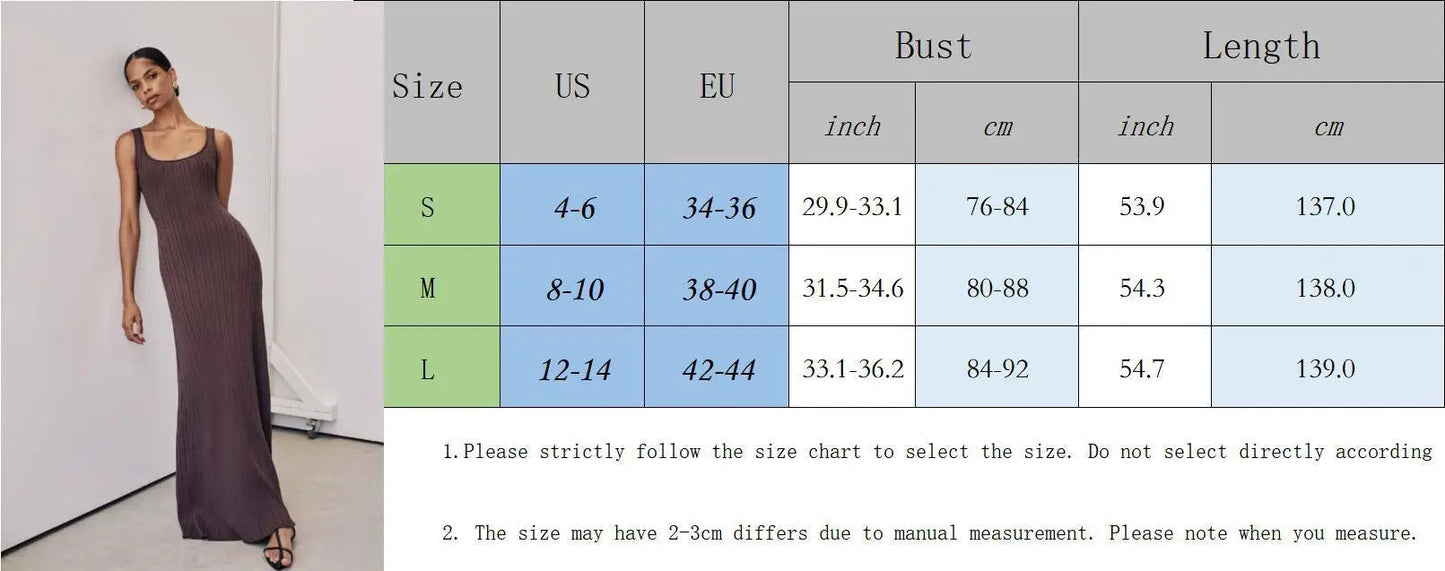 2024 New Solid Pit Striped Knitted Dress U Collar Sleeveless Slim Suspender Maxi Dresses Elegant Fashion Summer Holiday Vestidos