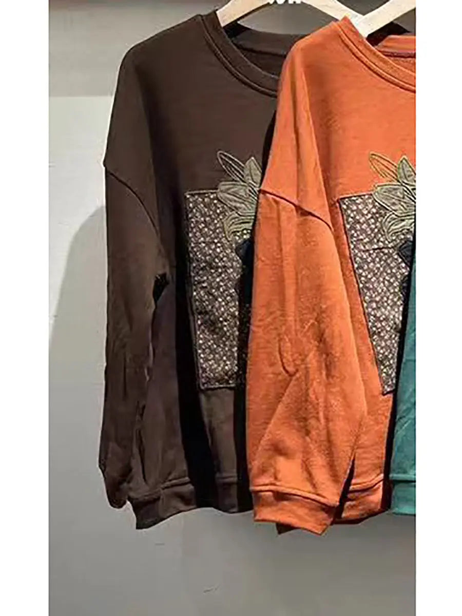 Women Lily Embroidery Sweatshirt