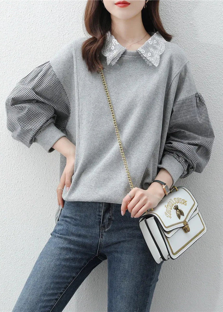 Women False Two Pieces Cotton Sweatshirt Fall