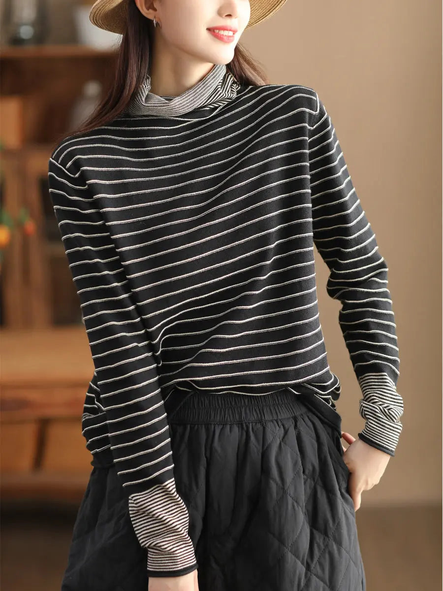 Women Spliced Turtleneck Warm Sweatshirt