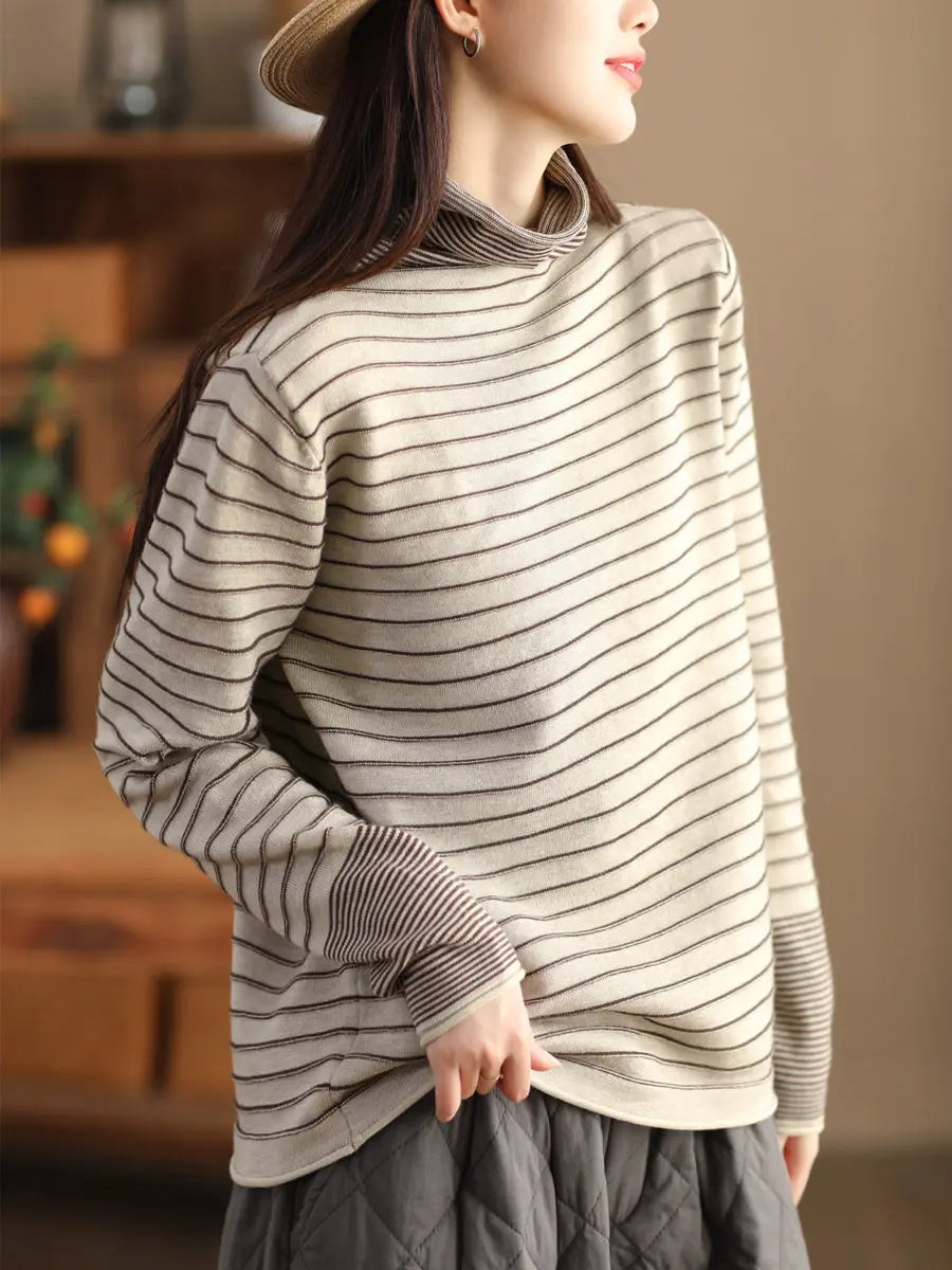 Women Spliced Turtleneck Warm Sweatshirt