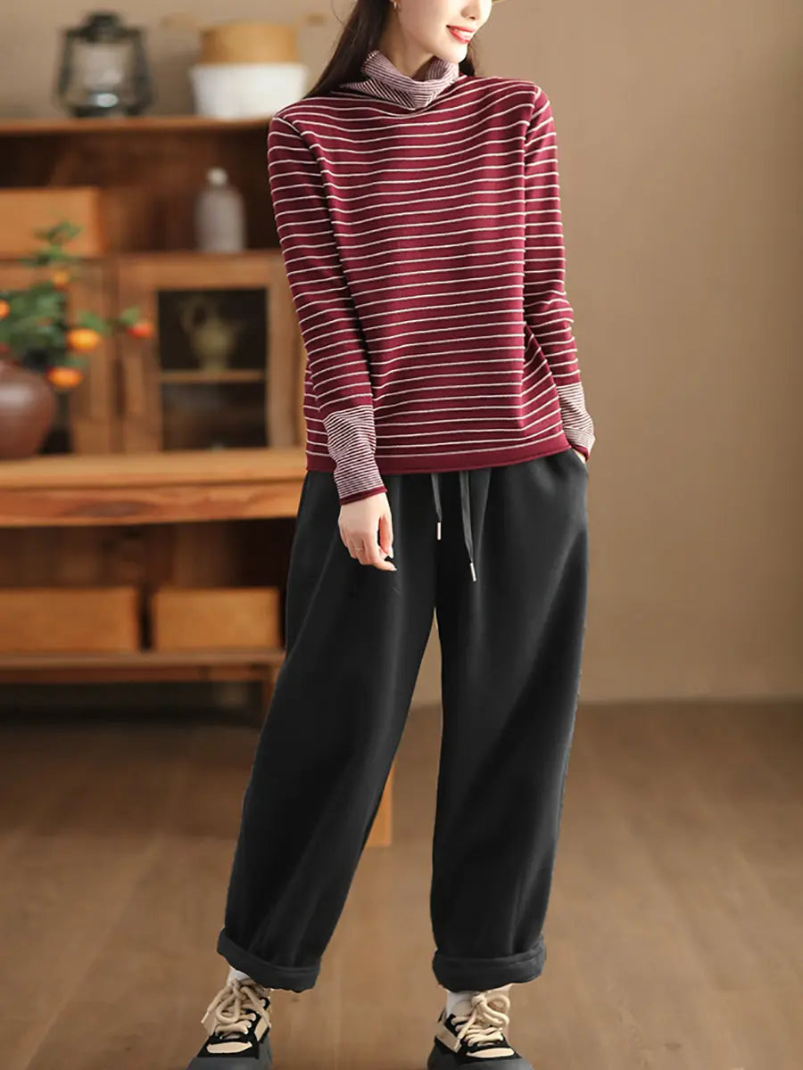 Women Spliced Turtleneck Warm Sweatshirt