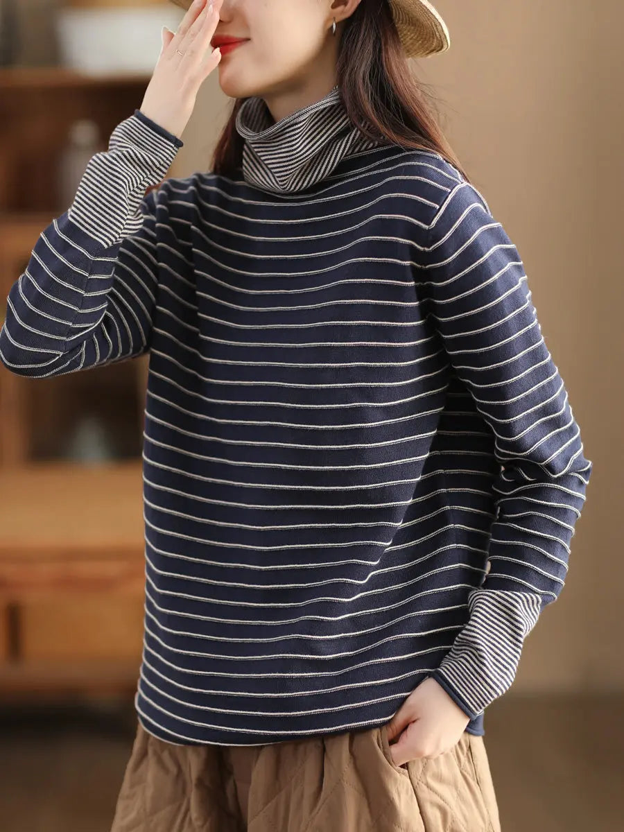 Women Spliced Turtleneck Warm Sweatshirt