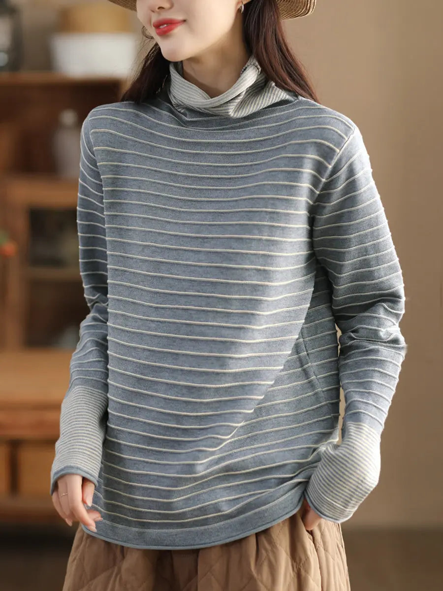 Women Spliced Turtleneck Warm Sweatshirt