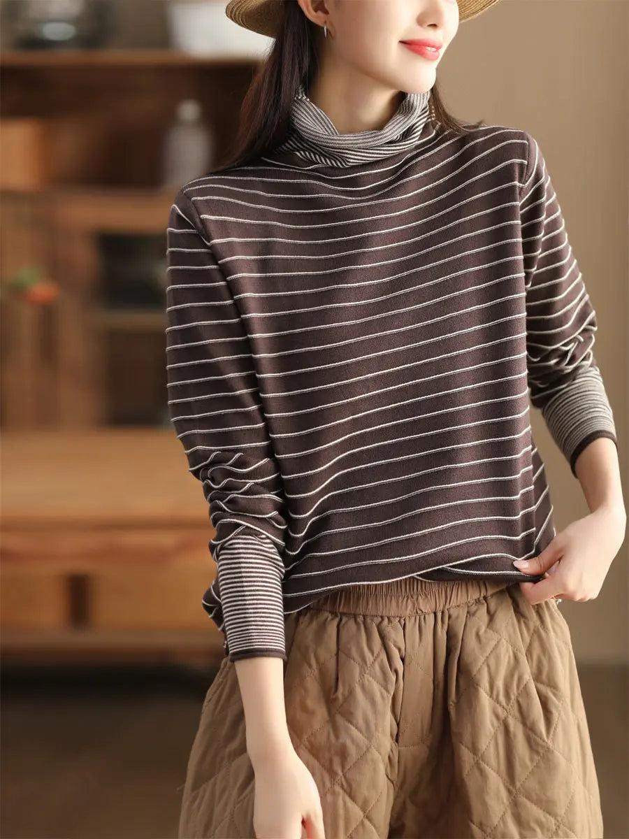 Women Spliced Turtleneck Warm Sweatshirt