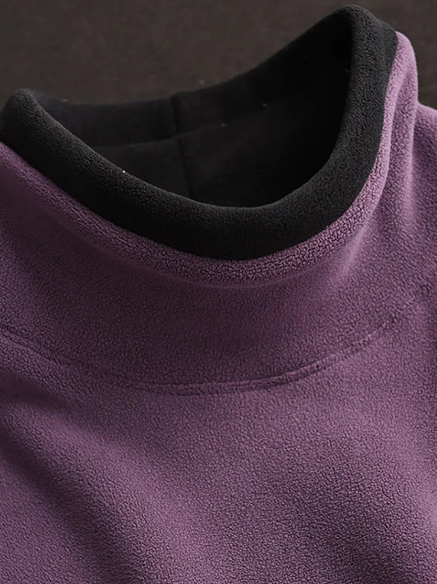 Women Spliced Turtleneck Fleece Sweatshirt