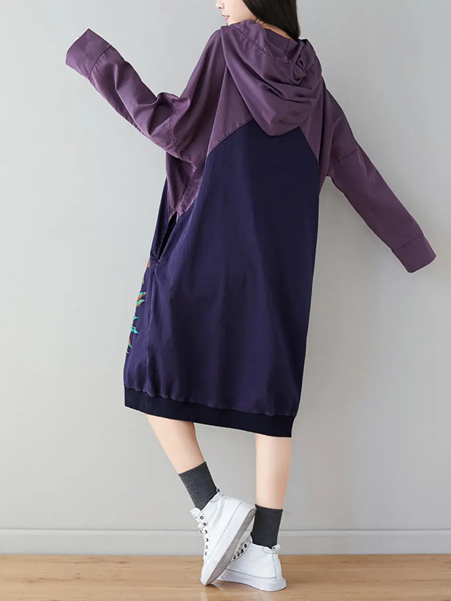 Women Print Colorblock Hooded Sweatshirt