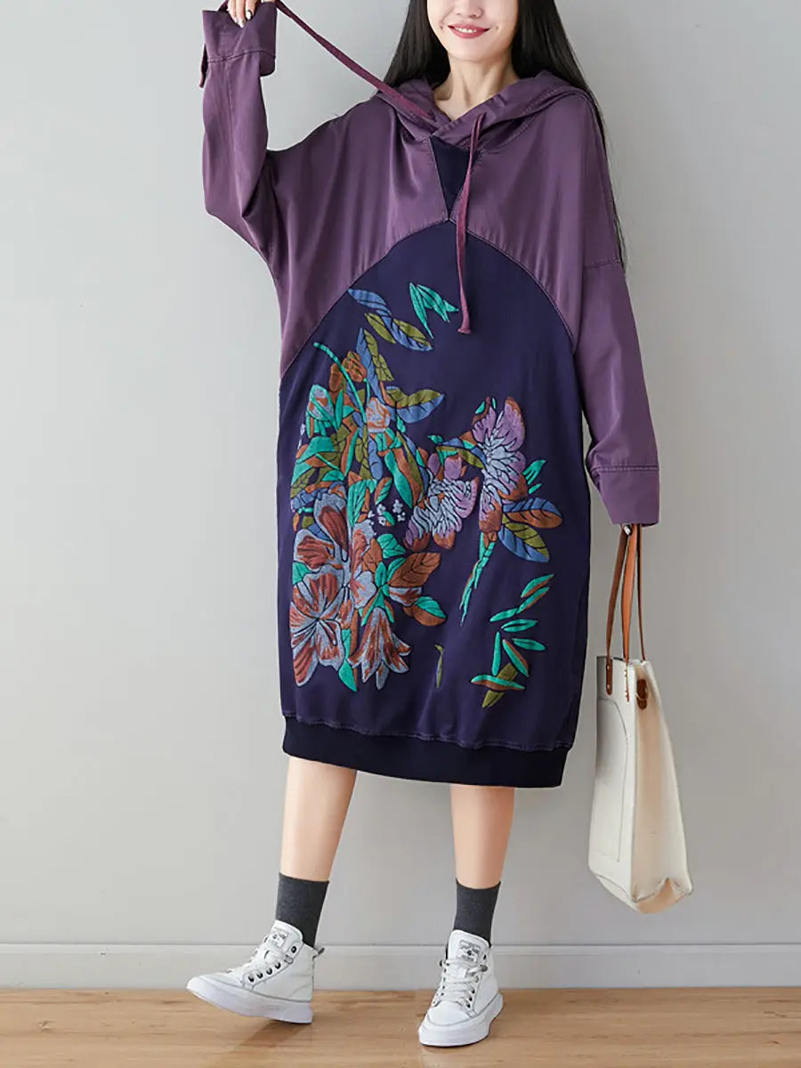 Women Print Colorblock Hooded Sweatshirt