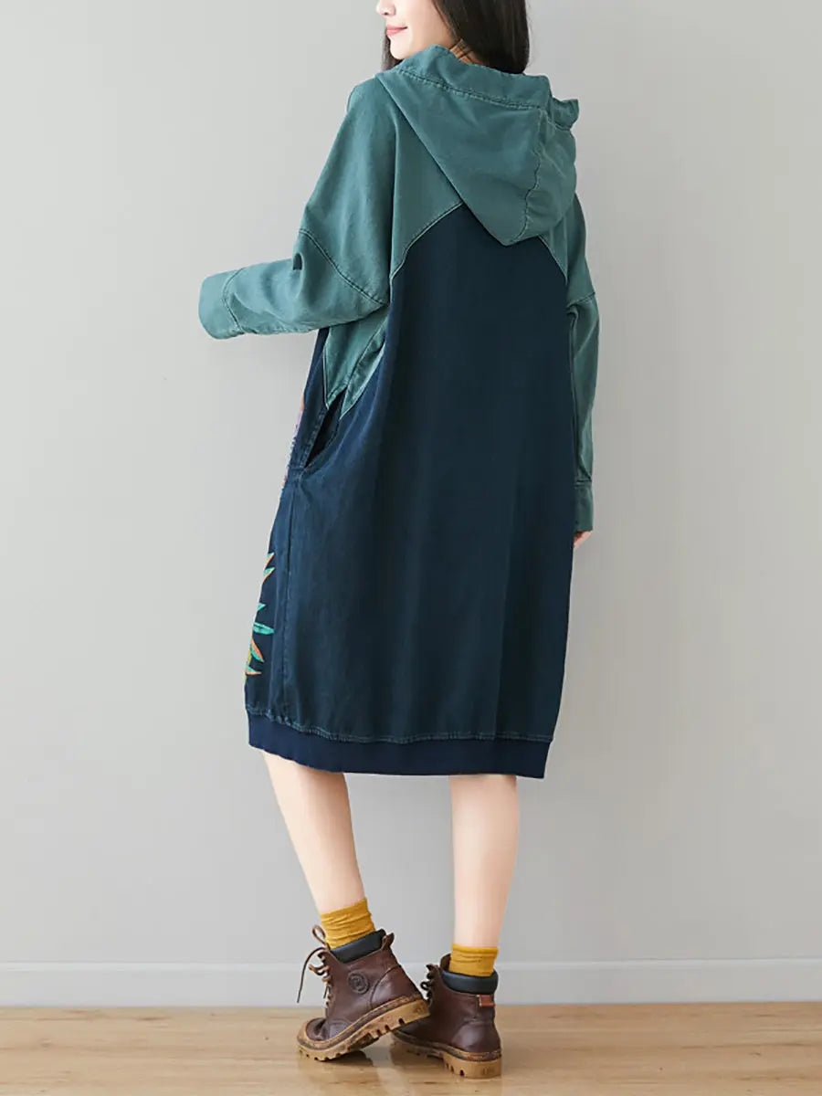 Women Print Colorblock Hooded Sweatshirt