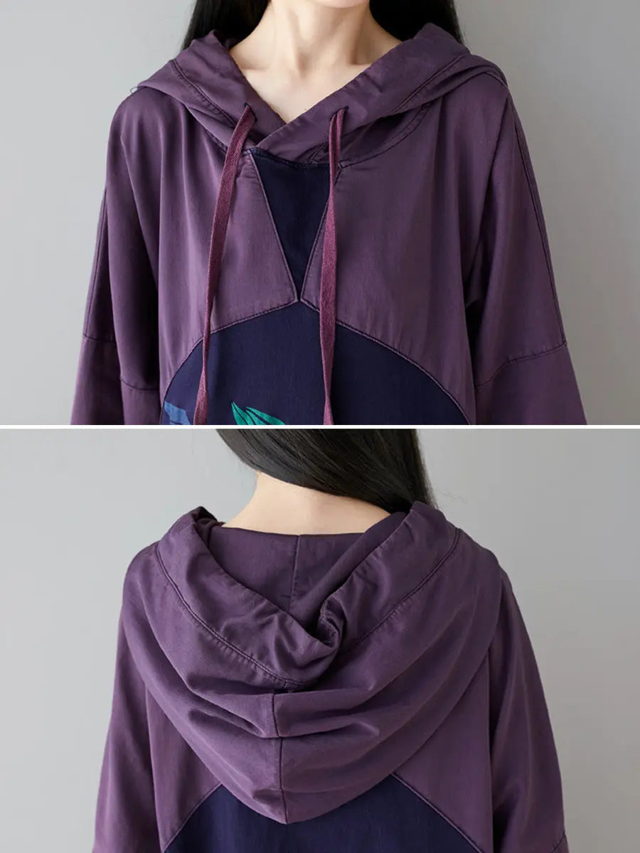 Women Print Colorblock Hooded Sweatshirt