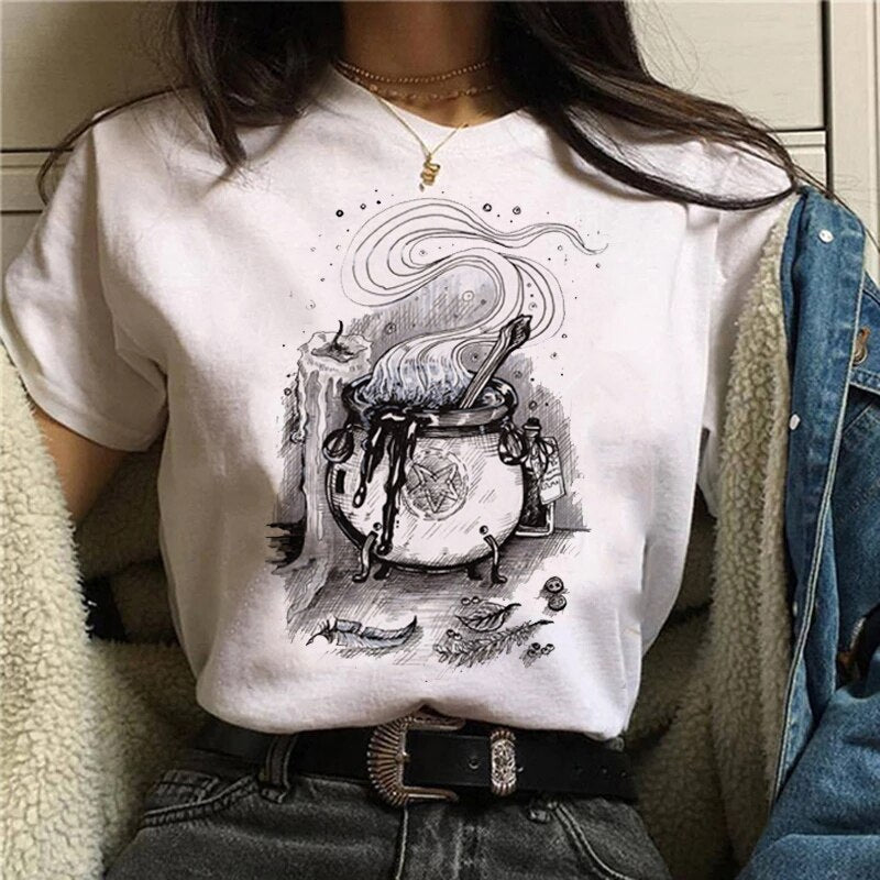 Women T-shirt Cartoon Witch Magic Kawaii Tshirt