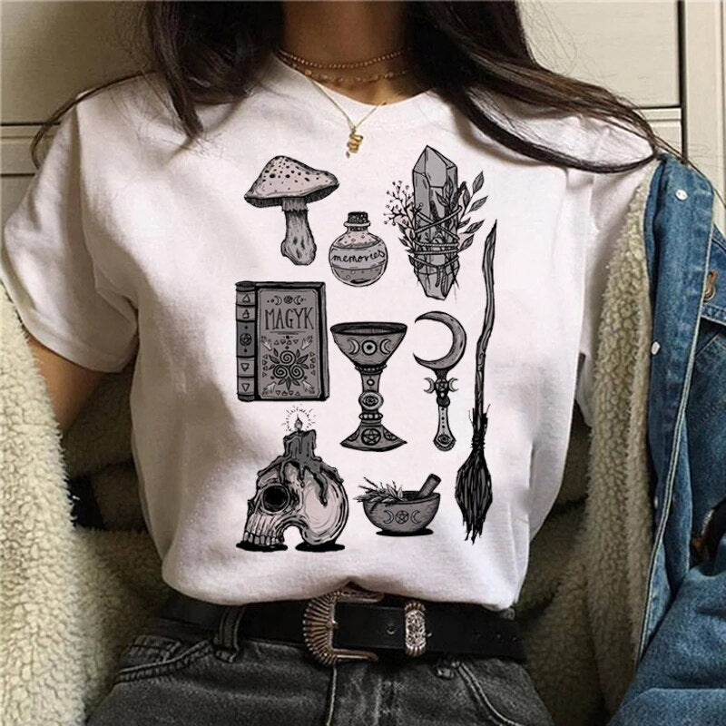 Women T-shirt Cartoon Witch Magic Kawaii Tshirt