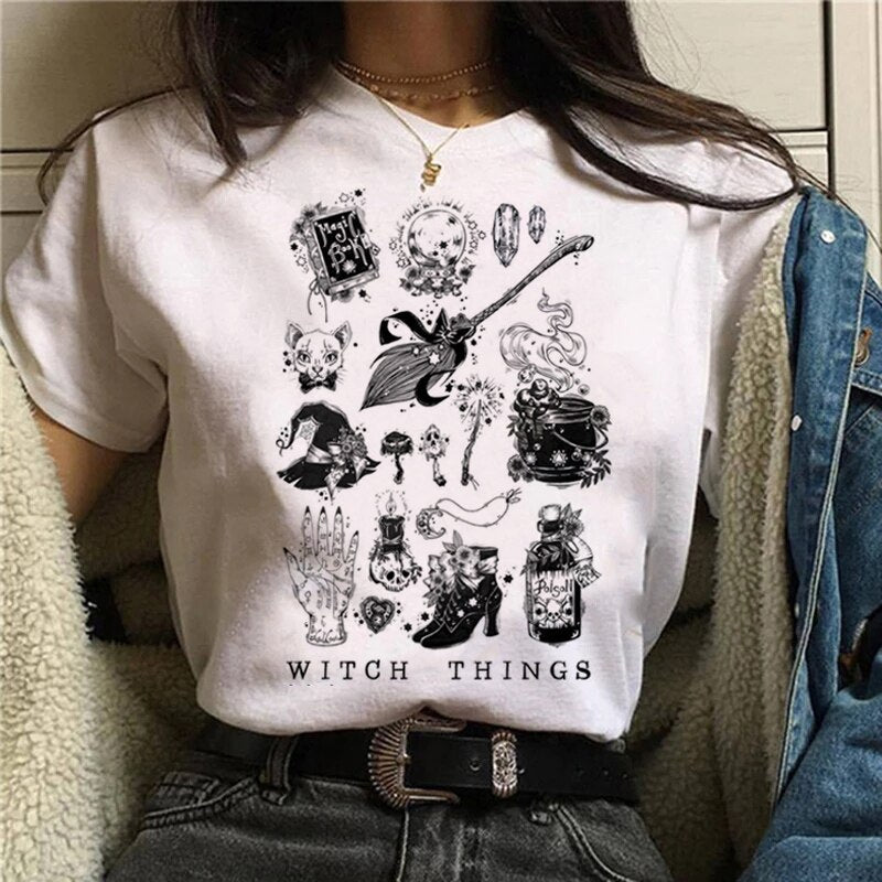 Women T-shirt Cartoon Witch Magic Kawaii Tshirt