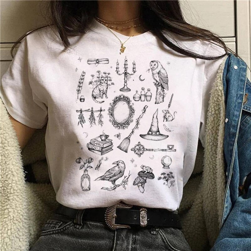 Women T-shirt Cartoon Witch Magic Kawaii Tshirt